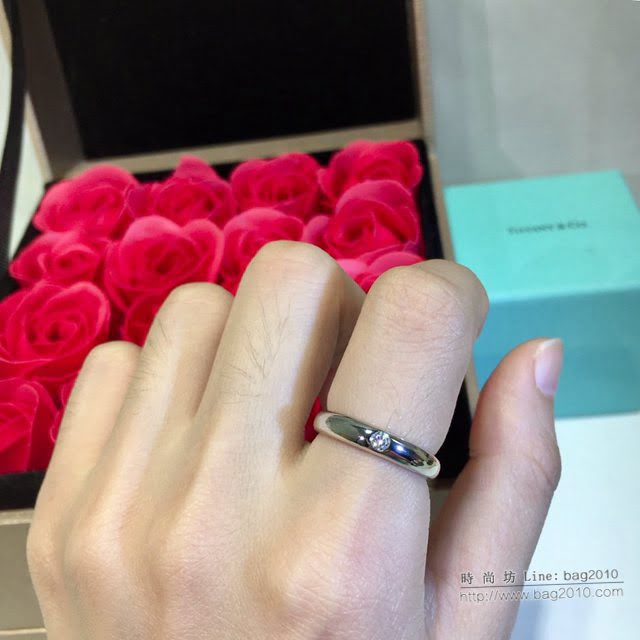 Tiffany純銀飾品 蒂芙尼情侶款專櫃爆款925純銀鍍三層鉑金鑲嵌進口鑽戒指  zgt1608